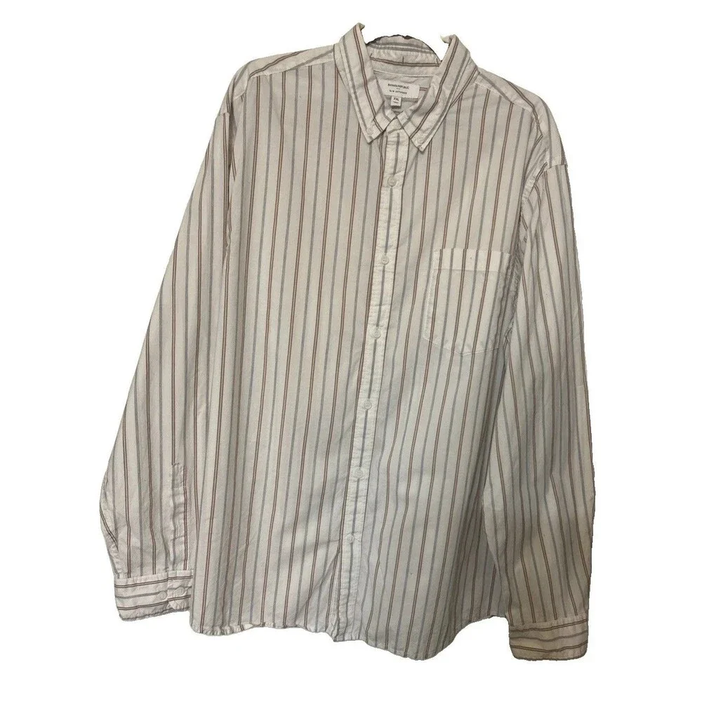 Banana Republic Button-Up Shirt Men 2XL Slim Untucked Stripe Long Sleeve Cotton
